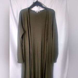 Green Envelope Fall Trendy Dark Green Duster Long Ribbed Long Cardigan. Size L
